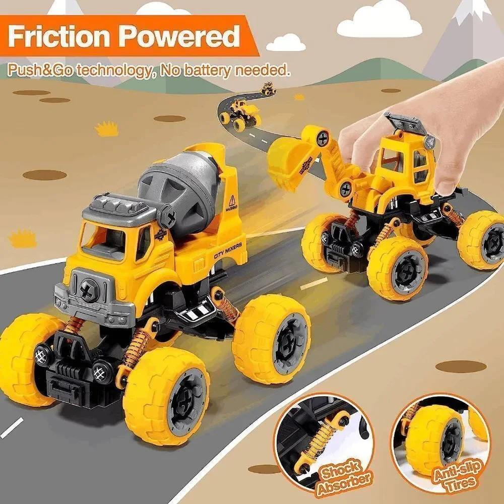 4-in-1 Take Apart Construction Toys for Kids, DIY Assembly Car Trucks w/Electric